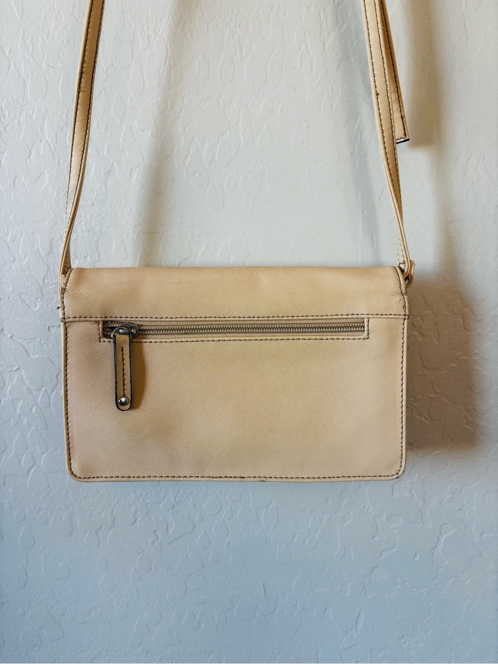 Tignanello saffiano leather Cream Crossbody Bag with Metal Logo Plate - Picture 9 of 9